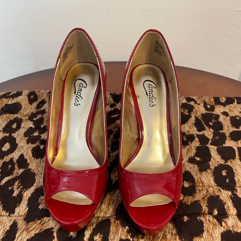Candie’s Candy Apple Red Peep Toe Pump